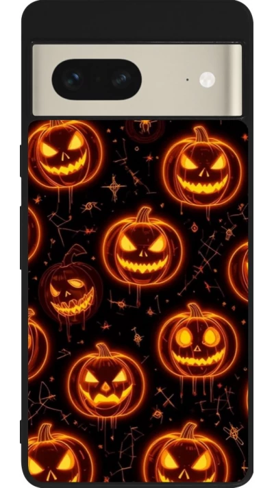 Coque Google Pixel 7 - Silicone rigide noir Halloween 2026 Pattern Pumpkins