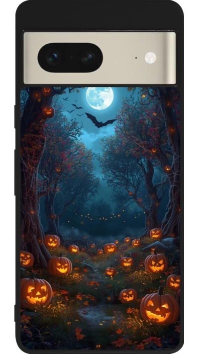 Coque Google Pixel 7 - Silicone rigide noir Halloween 2026 Road of Pumpkins