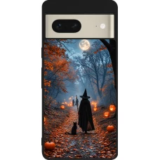 Coque Google Pixel 7 - Silicone rigide noir Halloween 2026 Witch with a cat