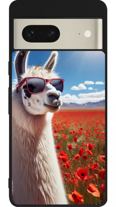 Google Pixel 7 Case Hülle - Silikon schwarz Lama Chic in Mohnblume
