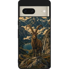 Google Pixel 7 Case Hülle - Silikon schwarz Linocut Steinbock