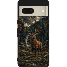 Google Pixel 7 Case Hülle - Silikon schwarz Linocut Reh