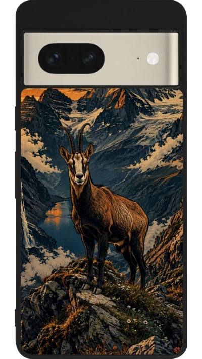 Google Pixel 7 Case Hülle - Silikon schwarz Linocut Gämse
