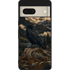 Google Pixel 7 Case Hülle - Silikon schwarz Linocut Grosser Rabe