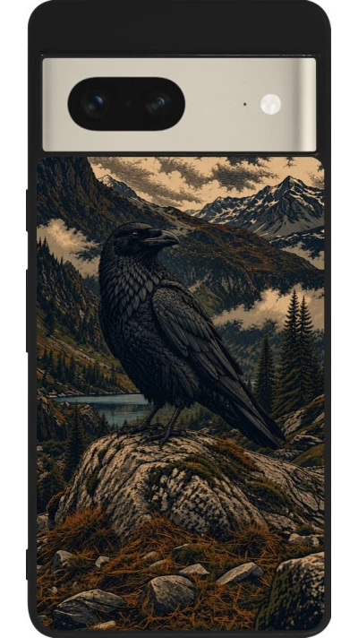 Google Pixel 7 Case Hülle - Silikon schwarz Linocut Grosser Rabe