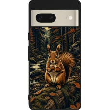 Google Pixel 7 Case Hülle - Silikon schwarz Linocut Eichhörnchen