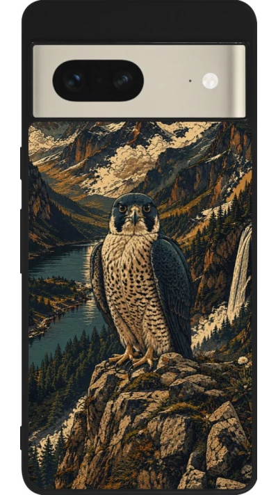 Google Pixel 7 Case Hülle - Silikon schwarz Linocut Wanderfalke