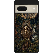 Google Pixel 7 Case Hülle - Silikon schwarz Linocut Uhu