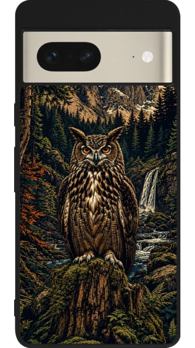 Google Pixel 7 Case Hülle - Silikon schwarz Linocut Uhu
