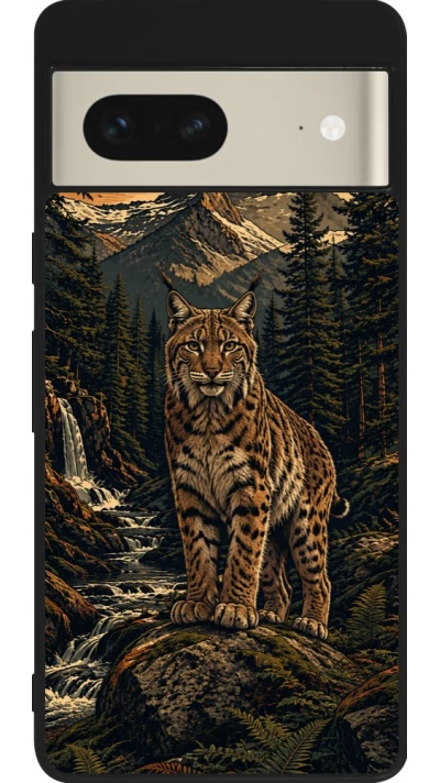 Google Pixel 7 Case Hülle - Silikon schwarz Linocut Luchs
