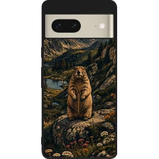 Google Pixel 7 Case Hülle - Silikon schwarz Linocut Murmeltier