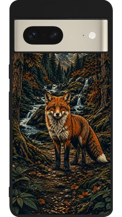 Google Pixel 7 Case Hülle - Silikon schwarz Linocut Fuchs