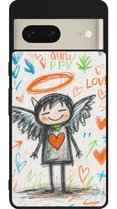 Google Pixel 7 Case Hülle - Silikon schwarz Little Angel Sketch Love