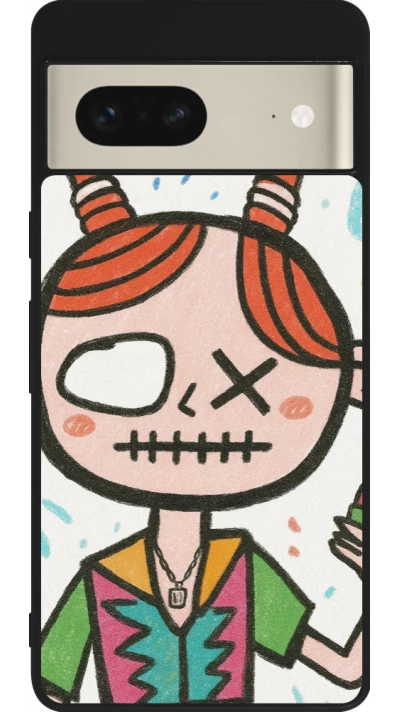 Google Pixel 7 Case Hülle - Silikon schwarz Little Girl Sketch