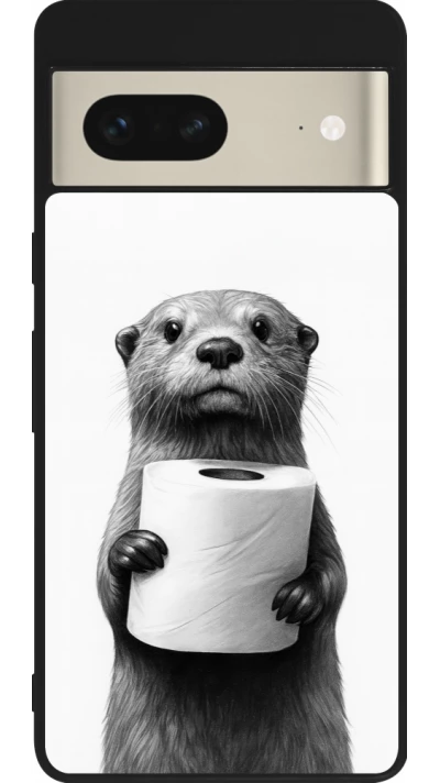 Google Pixel 7 Case Hülle - Silikon schwarz Otter Toilettenpapier