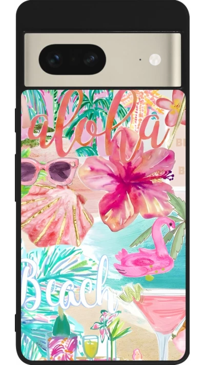 Google Pixel 7 Case Hülle - Silikon schwarz Preppy Collage Aloha