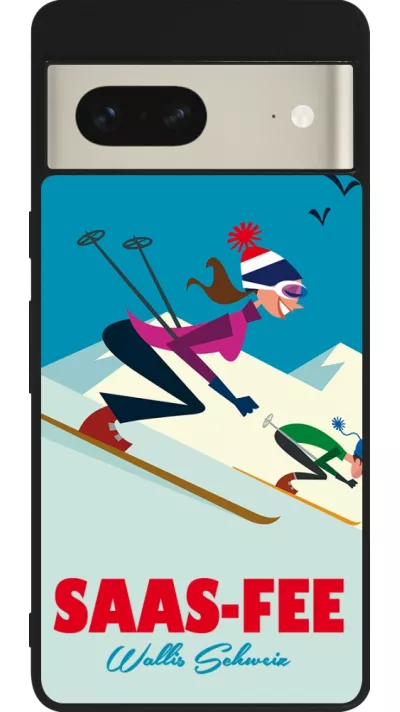 Google Pixel 7 Case Hülle - Silikon schwarz Saas-Fee Ski Downhill