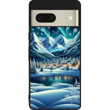 Google Pixel 7 Case Hülle - Silikon schwarz Verschneites Bergdorf am See in der Nacht