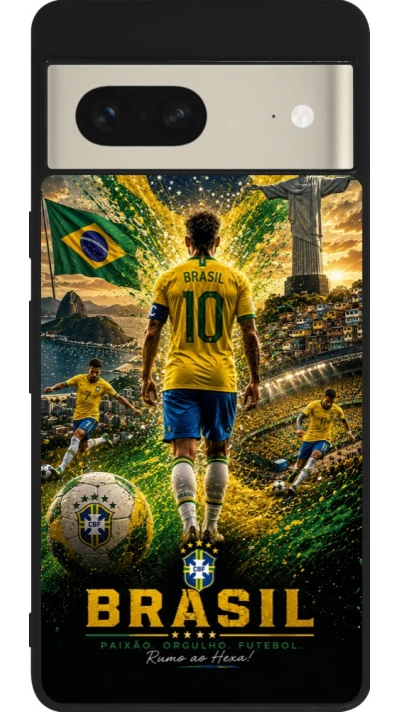 Google Pixel 7 Case Hülle - Silikon schwarz Fussball Brasilien splash 2026