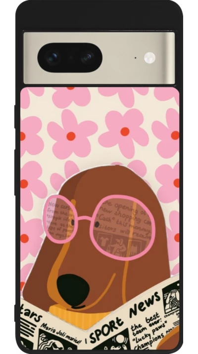 Google Pixel 7 Case Hülle - Silikon schwarz Dog with newspaper Spring 2026