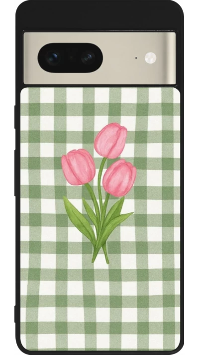 Google Pixel 7 Case Hülle - Silikon schwarz Green vichy tulips Spring 2026