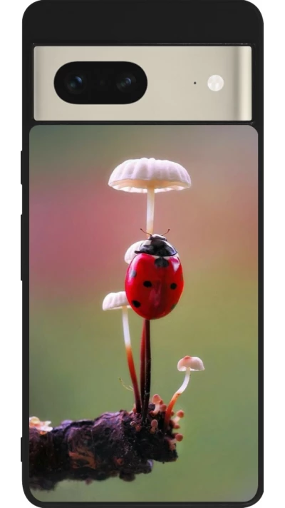 Google Pixel 7 Case Hülle - Silikon schwarz Ladybird on a mushroom Spring 2026