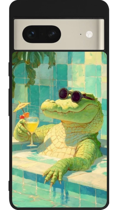 Google Pixel 7 Case Hülle - Silikon schwarz Crocodile in the swimming pool Summer 2026