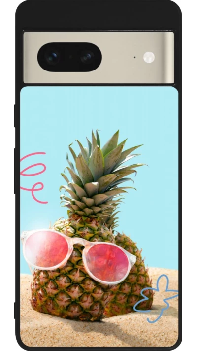 Google Pixel 7 Case Hülle - Silikon schwarz Pineapple with glasses Summer 2026