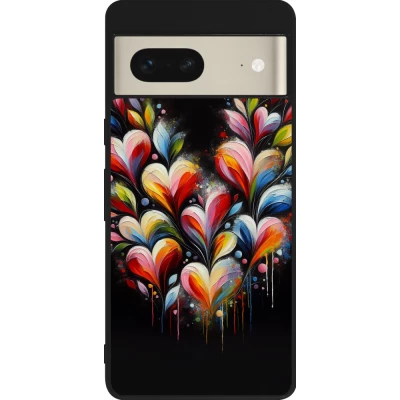 Coque Google Pixel 7 - Silicone rigide noir Valentine 2024 Coeur Noir Abstrait