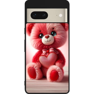Coque Google Pixel 7 - Silicone rigide noir Valentine 2024 Ourson rose