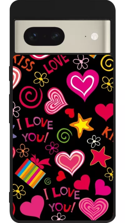 Google Pixel 7 Case Hülle - Silikon schwarz Valentine 2023 love symbols