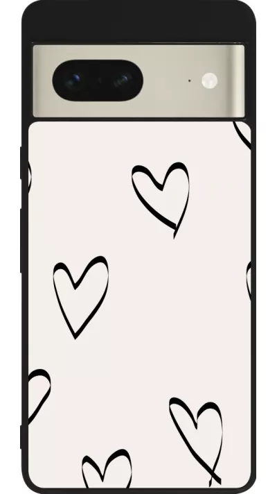 Google Pixel 7 Case Hülle - Silikon schwarz Valentine 2023 minimalist hearts
