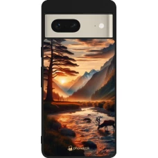 Google Pixel 7 Case Hülle - Silikon schwarz Tal Sonnenuntergang Hirsch Baum