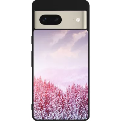 Google Pixel 7 Case Hülle - Silikon schwarz Winter 22 Pink Forest