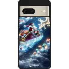 Coque Google Pixel 7 - Silicone rigide noir Noël 2023 Père Noël enchanté