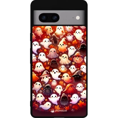 Coque Google Pixel 7a - Silicone rigide noir Fantômes automne mignons