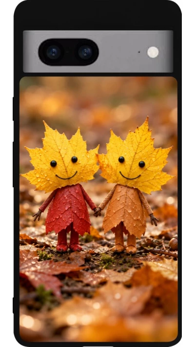 Coque Google Pixel 7a - Silicone rigide noir Autumn 26 Couple of leaves
