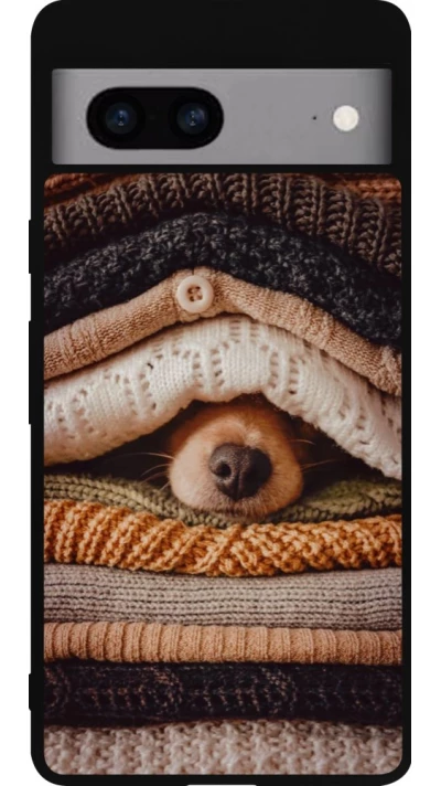 Coque Google Pixel 7a - Silicone rigide noir Autumn 26 Dog under the covers