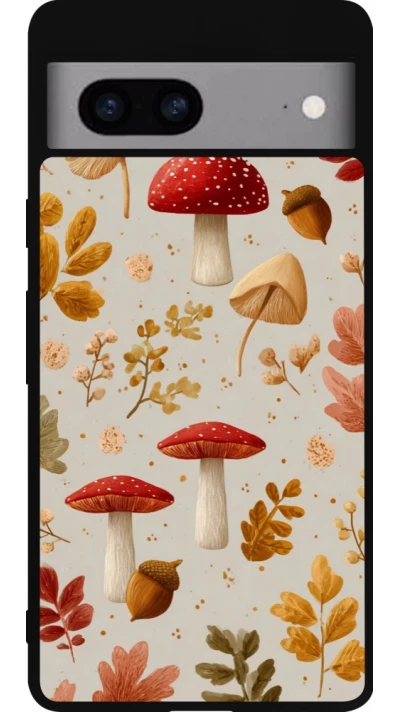 Coque Google Pixel 7a - Silicone rigide noir Autumn 26 Mushrooms and leaves