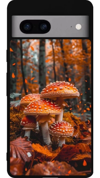 Coque Google Pixel 7a - Silicone rigide noir Autumn 26 Mushrooms in the woods