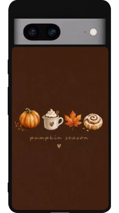 Coque Google Pixel 7a - Silicone rigide noir Autumn 26 Pumpkin season