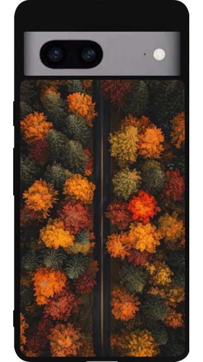 Coque Google Pixel 7a - Silicone rigide noir Autumn 26 Road in autumn