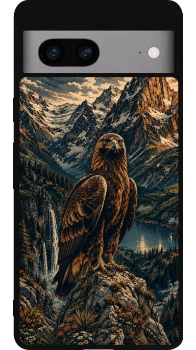 Coque Google Pixel 7a - Silicone rigide noir Linocut Aigle Royal