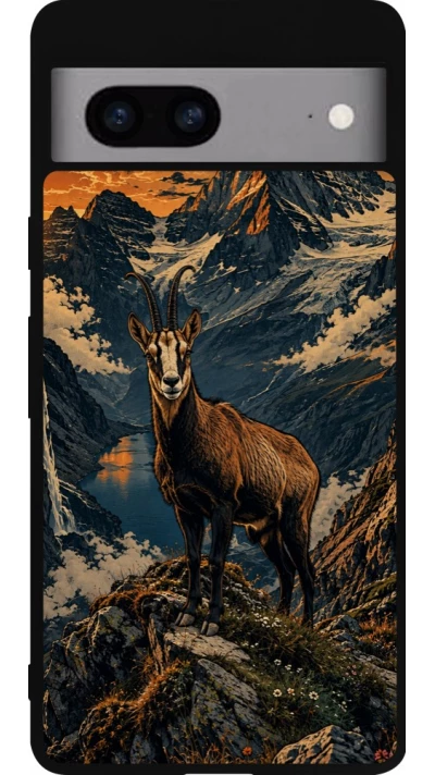 Coque Google Pixel 7a - Silicone rigide noir Linocut Chamois