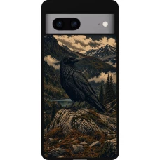 Google Pixel 7a Case Hülle - Silikon schwarz Linocut Grosser Rabe
