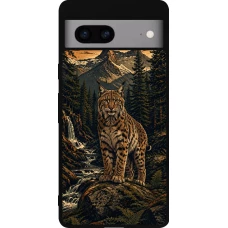 Coque Google Pixel 7a - Silicone rigide noir Linocut Lynx
