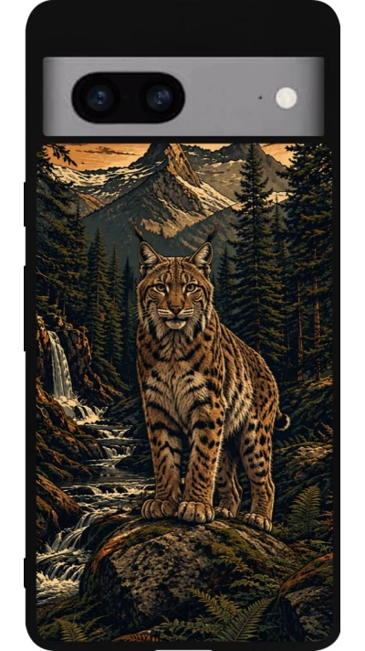 Coque Google Pixel 7a - Silicone rigide noir Linocut Lynx