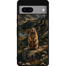 Google Pixel 7a Case Hülle - Silikon schwarz Linocut Murmeltier