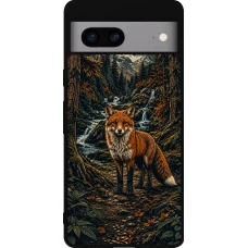 Coque Google Pixel 7a - Silicone rigide noir Linocut Renard