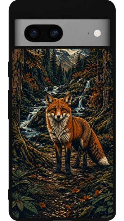 Coque Google Pixel 7a - Silicone rigide noir Linocut Renard